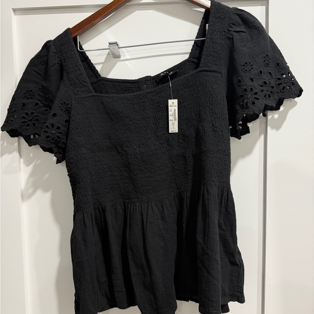 Madewell Black Eyelet Puff Sleeve Top